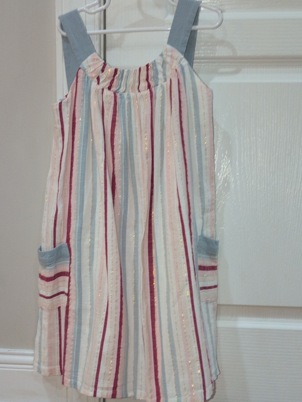 Bonnie Jean Striped Sleeveless Dress - Blue, Pink & White with Gold Accents